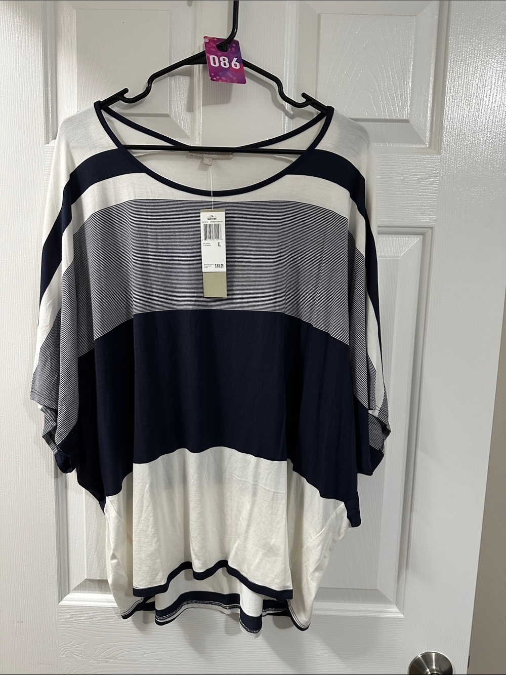 Joan Vass Navy, White & Gray Striped Dolman Tunic